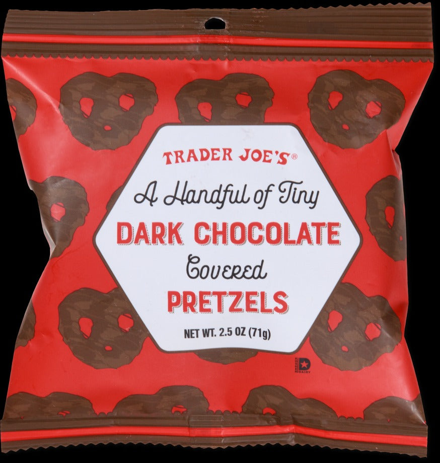 A Handful of Tiny Dark Chocolate Covered Pretzels