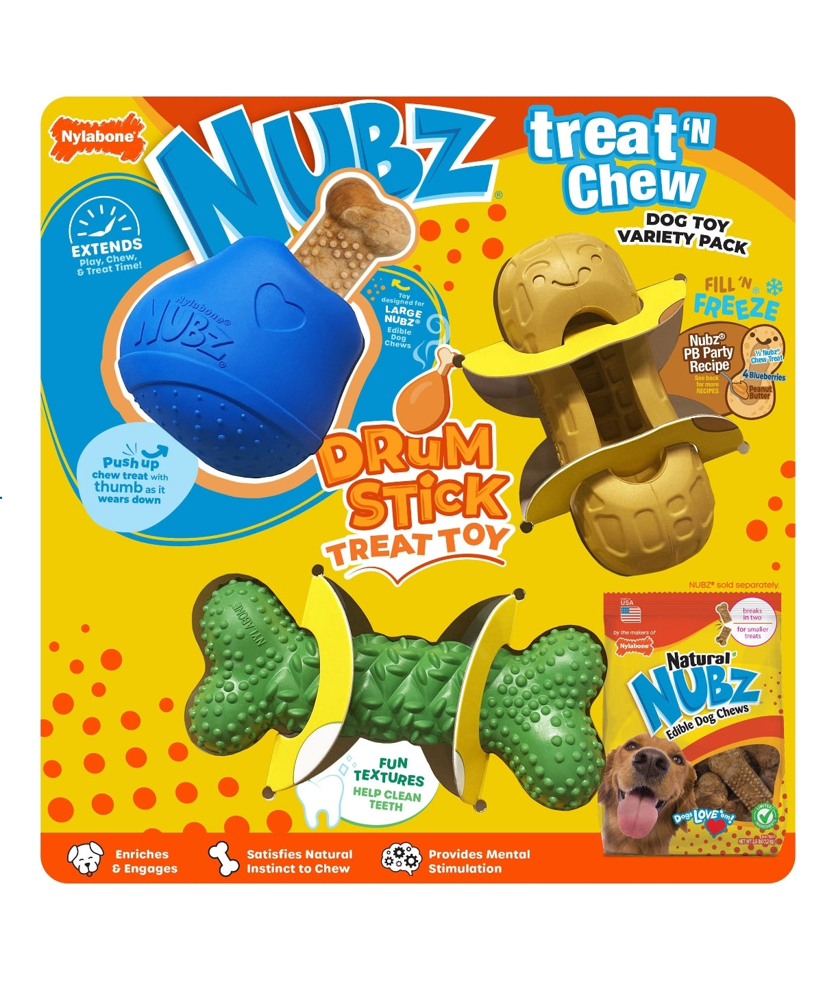 Nylabone NUBZ Treat N' Chew Dog Toy Variety Pack, 3-count