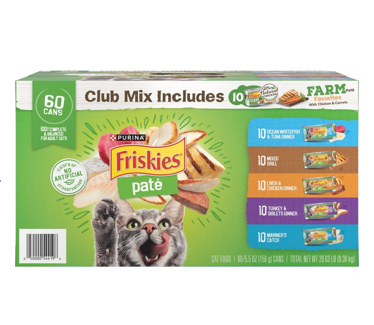 Purina Friskies Cat Food Pate, Variety Pack, 5.5 oz, 60-count