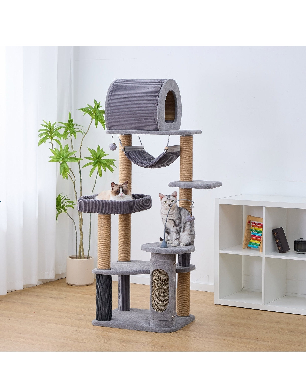 Catry Cascade Cat Tree, With 5 Levels and Condo, Gray