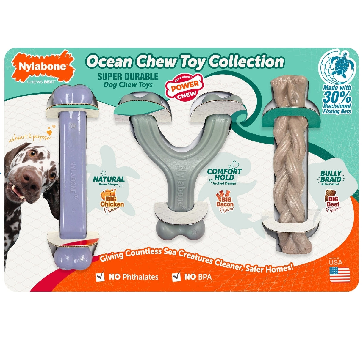 Nylabone Ocean Chew Dog Toy Collection, 3-count