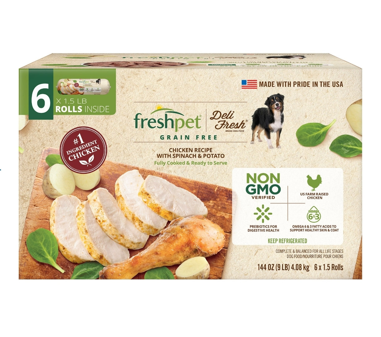 Freshpet Deli Fresh Grain Free Chicken Recipe Rolls, 1.5 lbs, 6 Rolls
