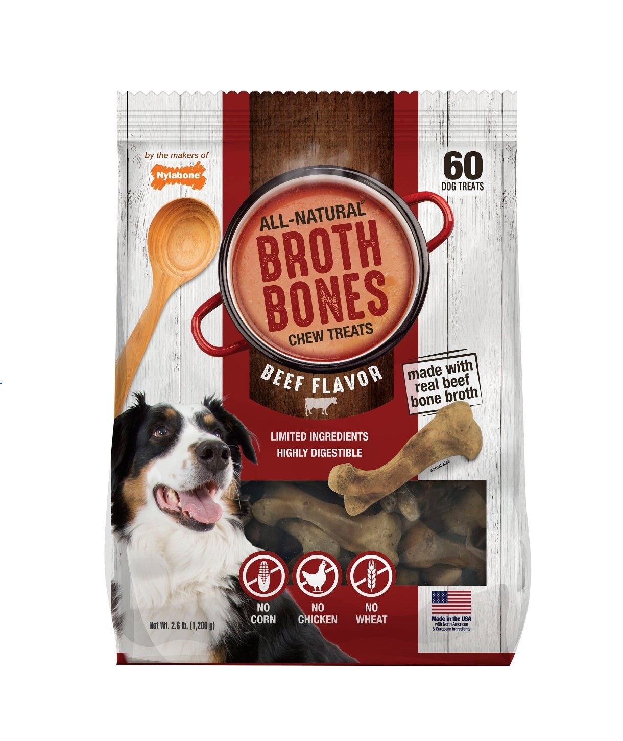Nylabone Broth Bones Dog Chew Treat, Beef Flavor, 2.6 lbs