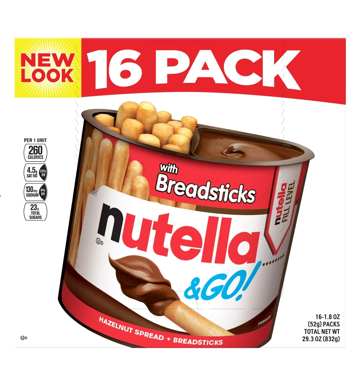 Nutella & GO! Hazelnut and Cocoa Spread With Breadsticks, 1.8 oz, 16 Pack