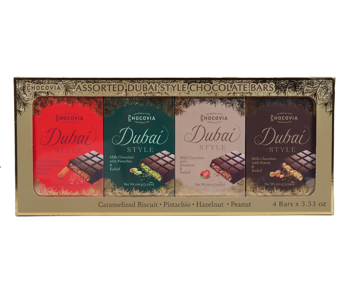 Chocovia Assorted Dubai Style Chocolate Bars, 3.53 oz, 4-count