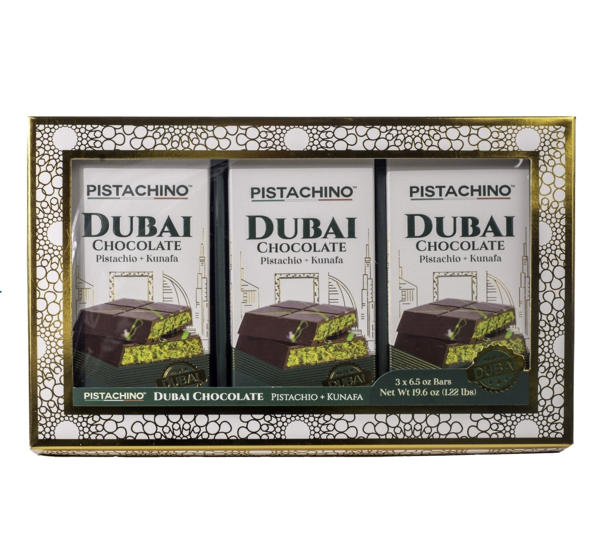 Pistachino Dubai Chocolate Bars, 6.5 oz, 3-count