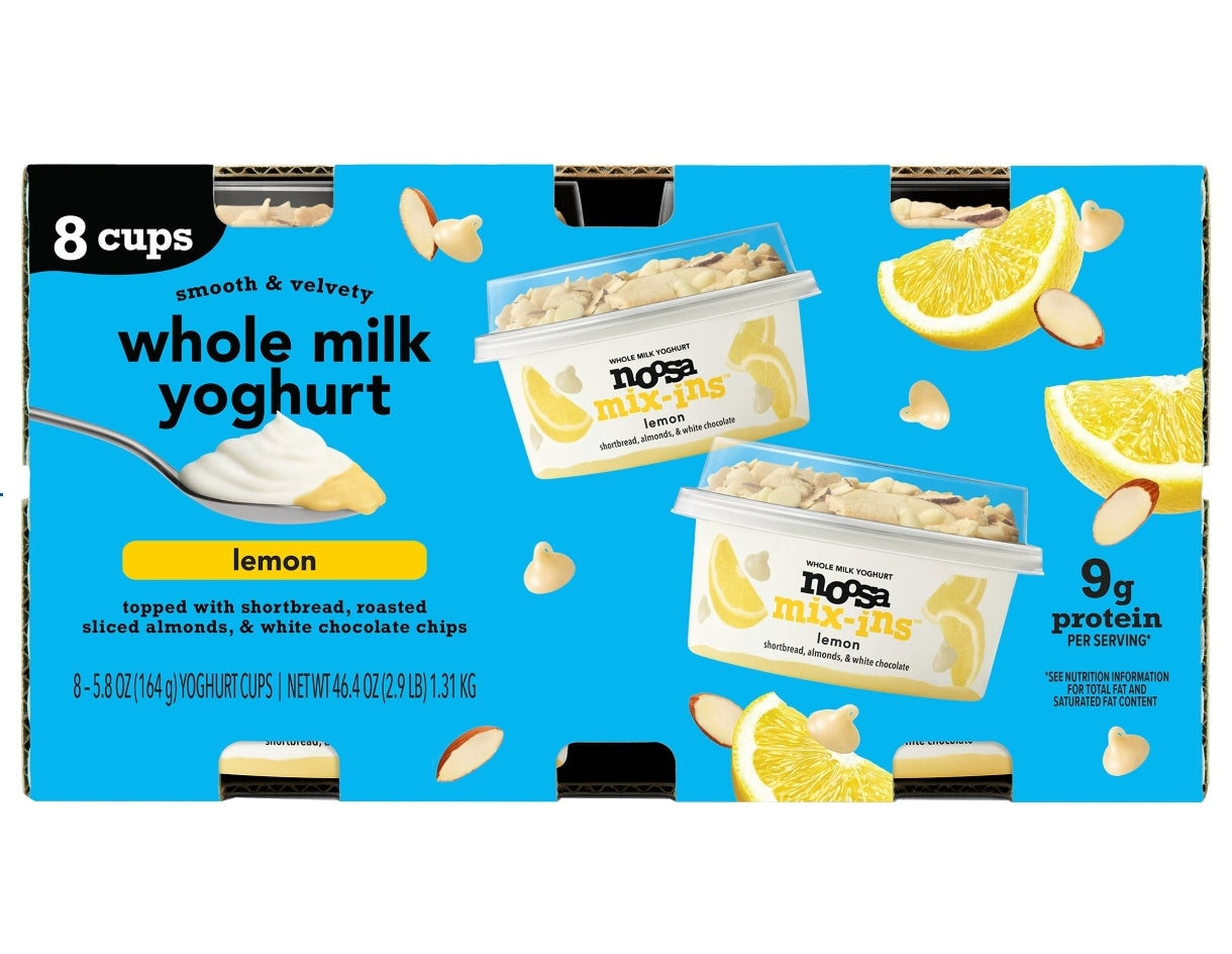 Noosa Whole Milk Lemon Mix Ins Yoghurt, 5.8 oz, 8-count
