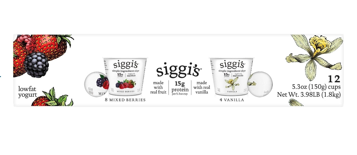 Siggi's 2% Low Fat Skyr Style Yogurt Variety Pack, 5.3 oz, 12-count