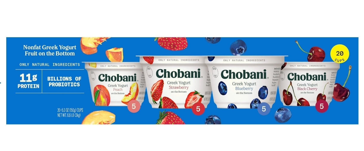 Chobani Greek Yogurt Variety Pack, 5.3 oz, 20-count