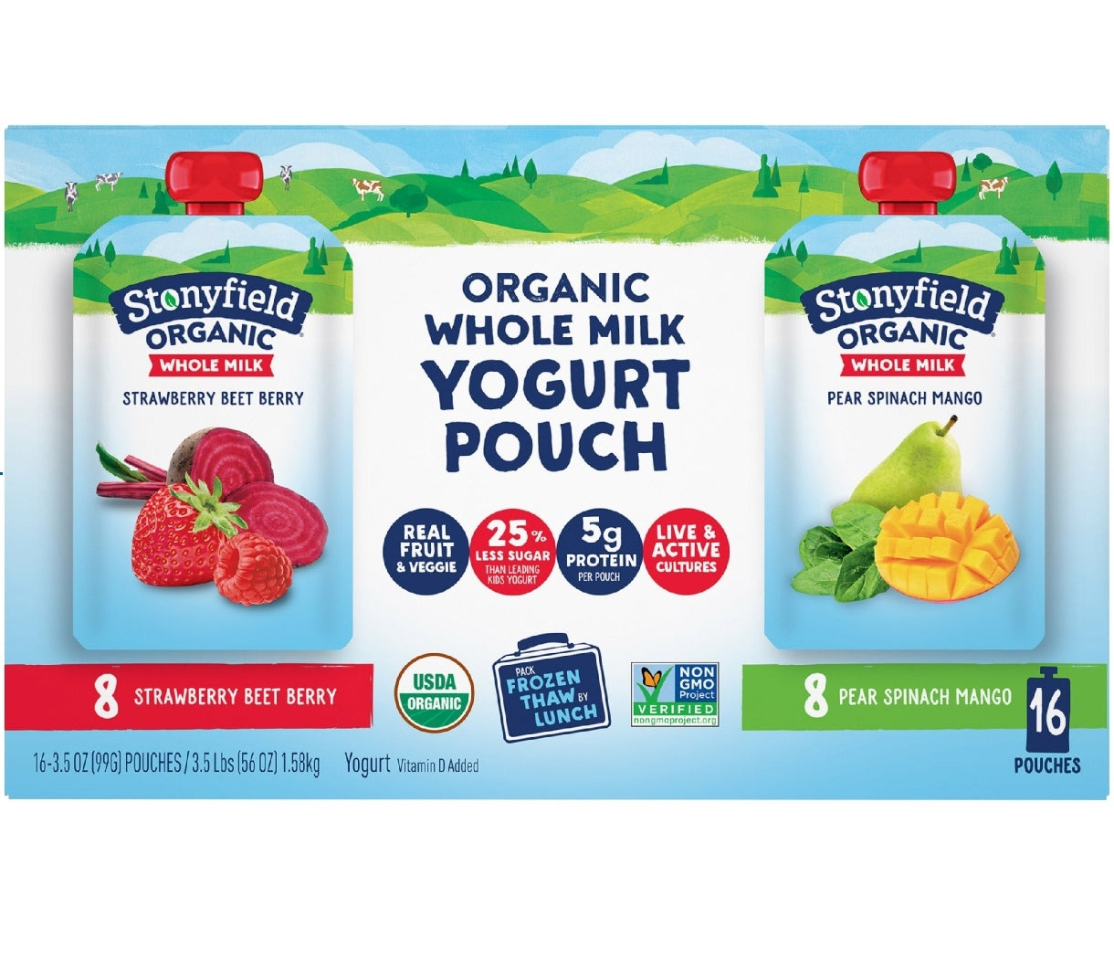 Stonyfield Organic Yogurt Pouch, Variety Pack, 3.5 oz, 16-count