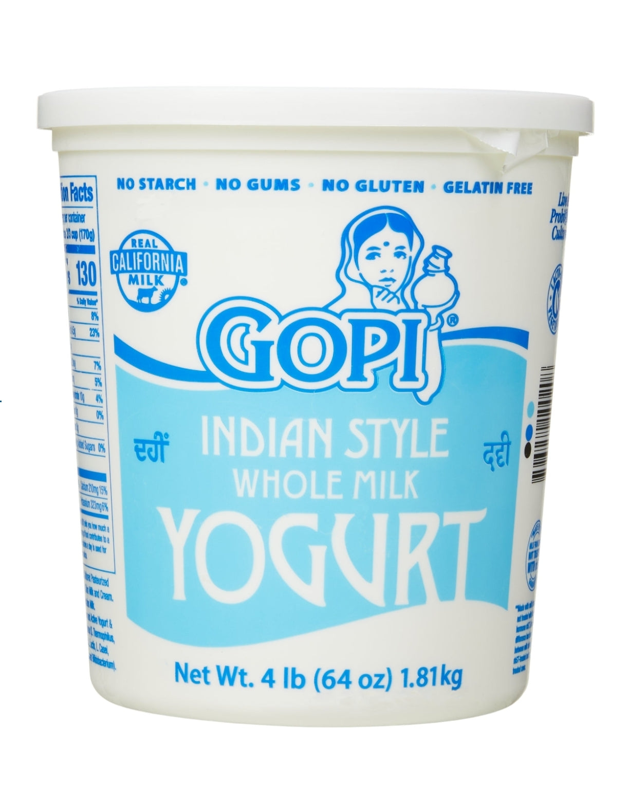 Gopi Indian Style Whole Milk Yogurt, Plain, 64 oz