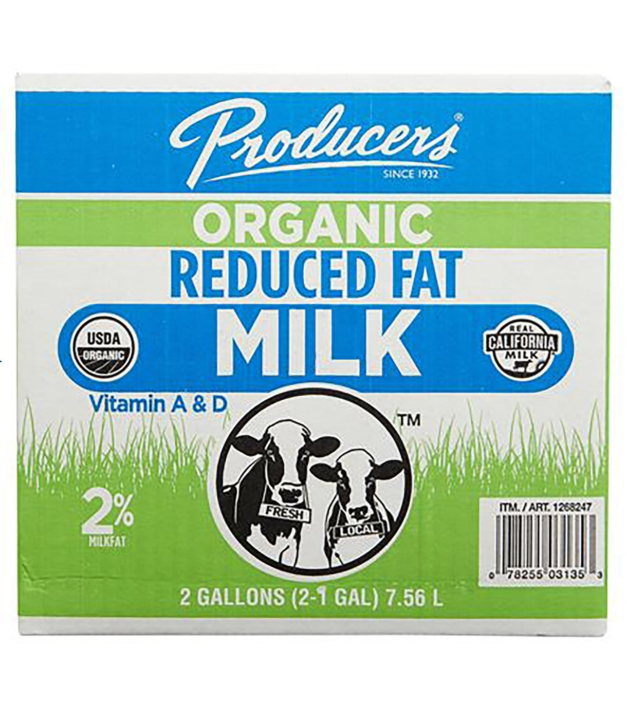 Producers Organic 2% Reduced Fat Milk, 1 gal, 2-count