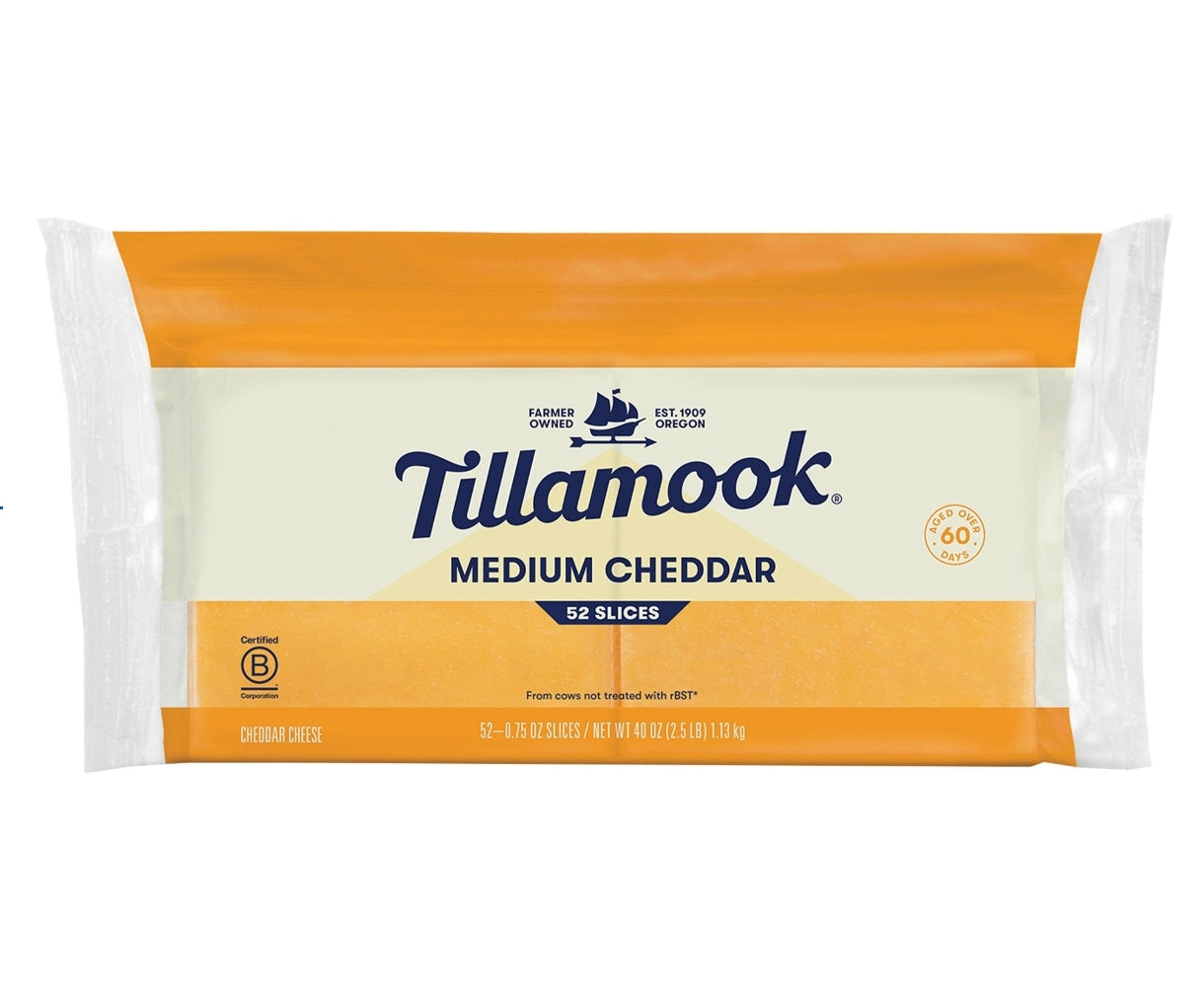 Tillamook Medium Cheddar Cheese, 52 Slices, 2.5 lbs
