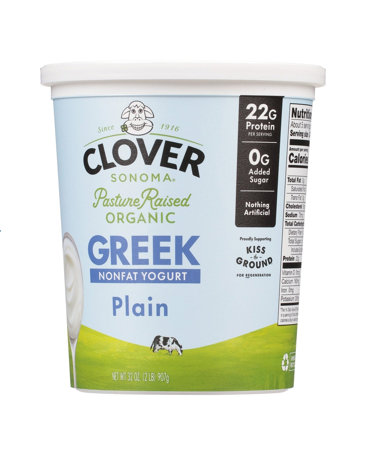 Organic Clover Sonoma Plain Greek Nonfat Yogurt, 32 oz