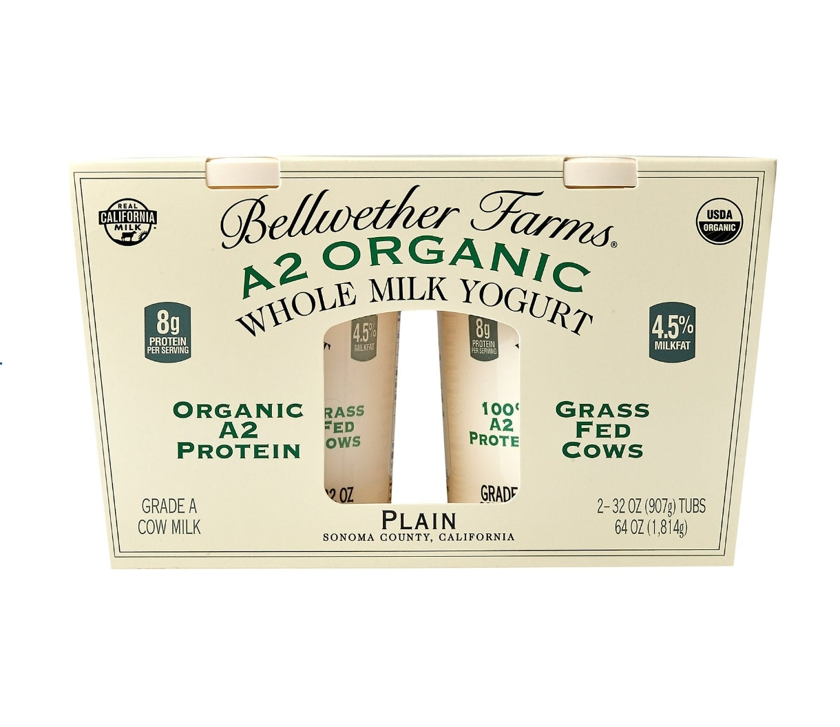 Organic Bellwether A2 Whole Milk Yogurt, 32 fl oz, 2-count