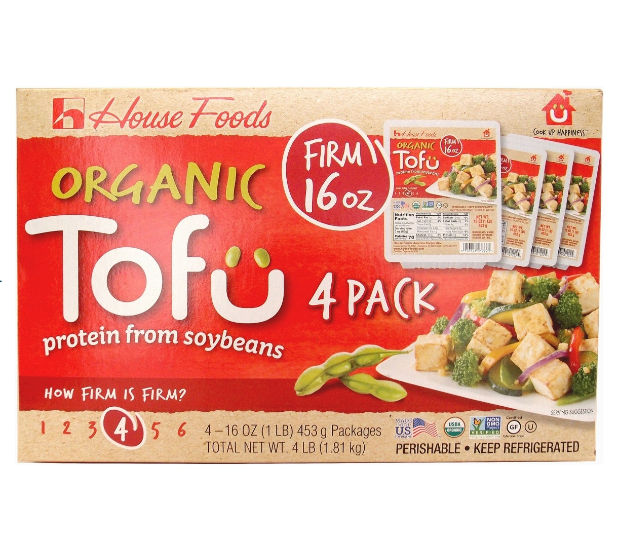 House Foods Organic Tofu, Firm, 16 oz, 4-count
