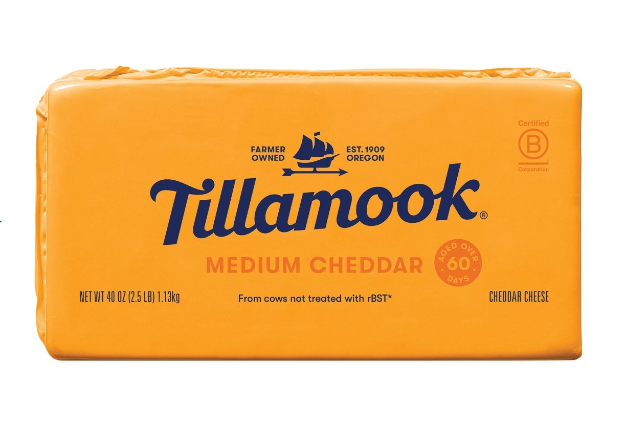 Tillamook Medium Cheddar Cheese, 2.5 lbs
