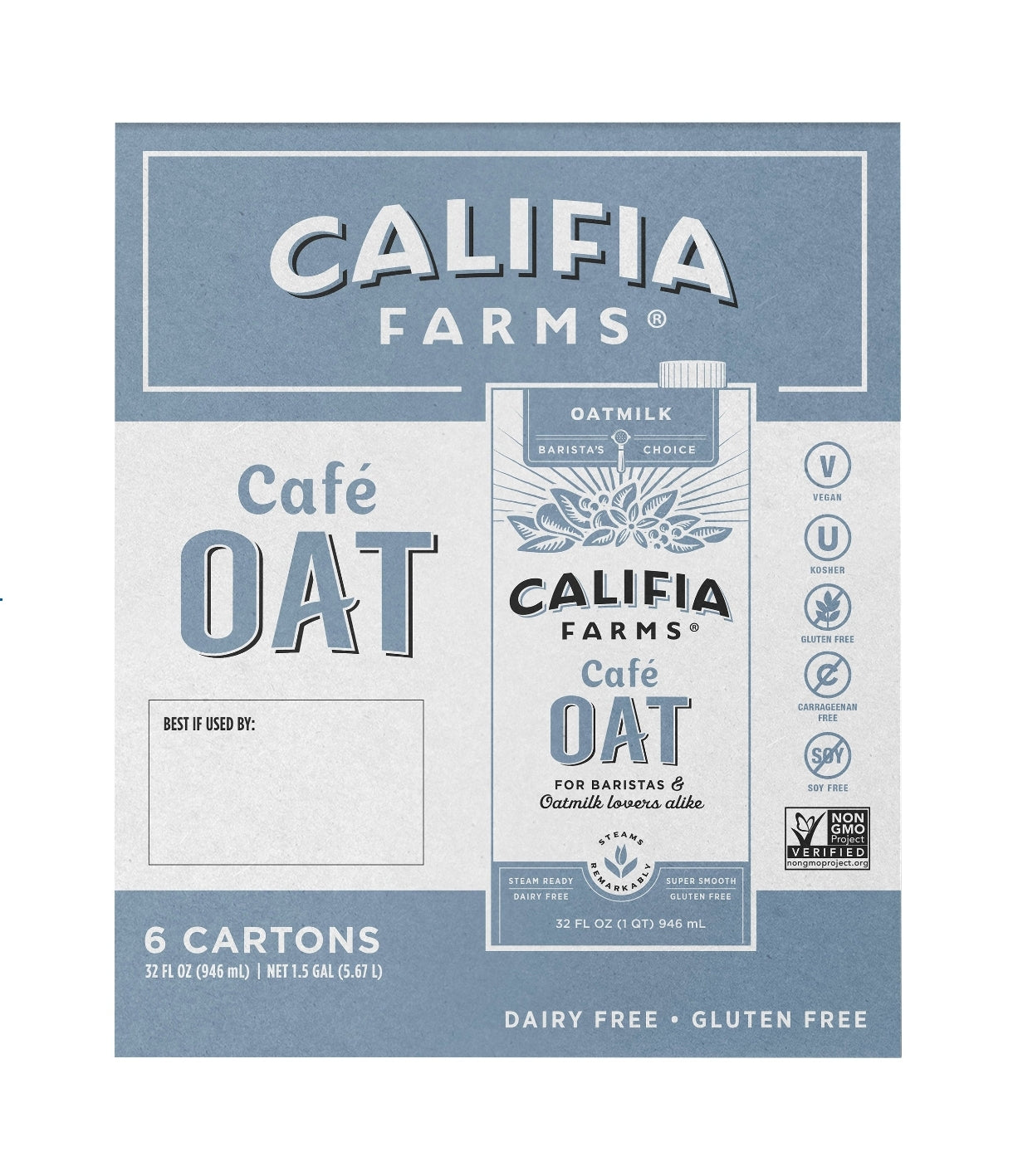 Califia Farms, Cafe Oat Milk, 32 fl oz, 6-Count