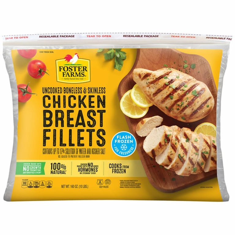 Foster Farms Chicken Breasts, Boneless Skinless, 10 lbs