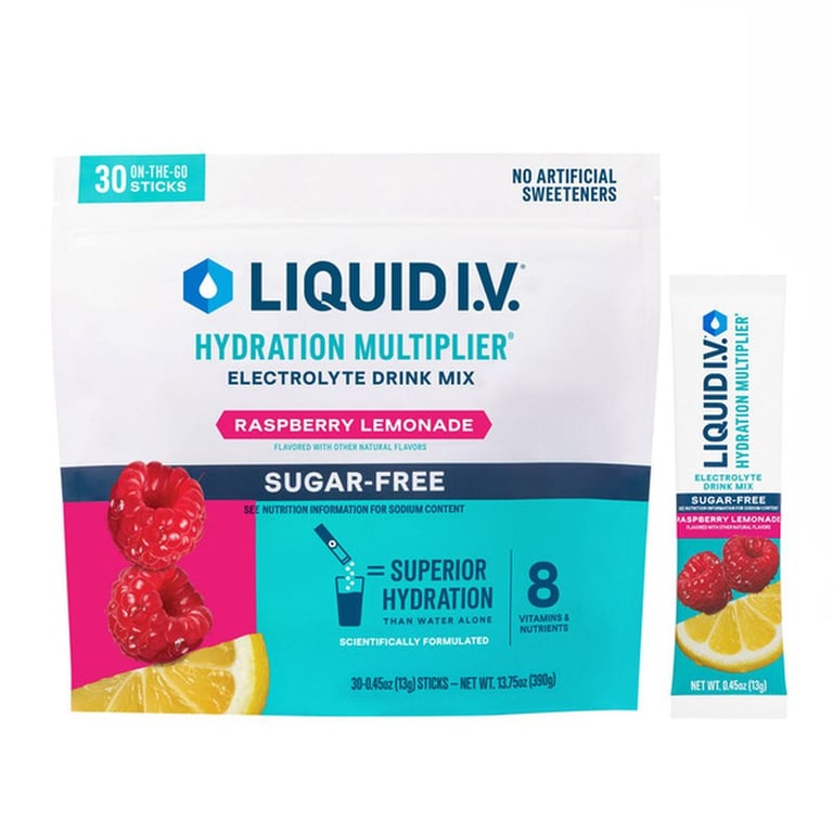 Liquid I.V. Hydration Multiplier, 30 Individual Serving Stick Packs in Resealable Pouch, Sugar