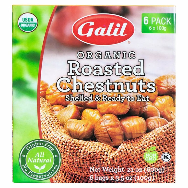 Galil Organic Roasted Chestnuts, 3.5 oz, 6-count