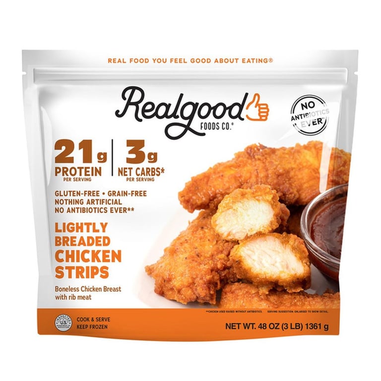 Real Good Food Lightly Breaded Chicken Strips, 3 Pounds