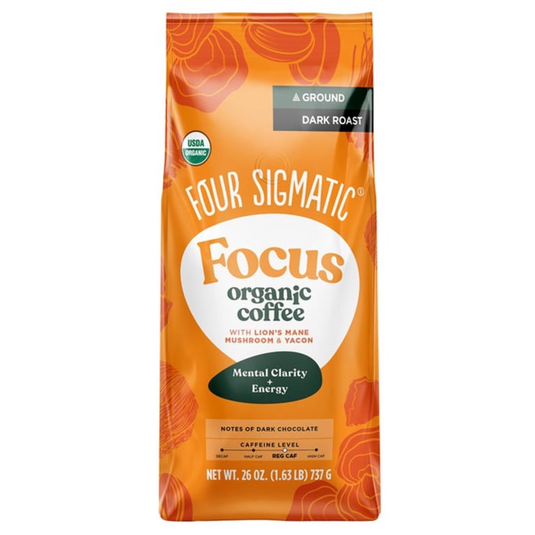 Four Sigmatic Focus Organic Ground Coffee, Dark Roast, 26 oz