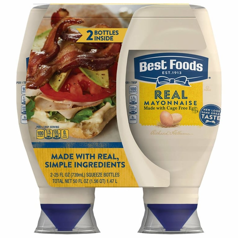 Best Foods Big Squeeze Real Mayonnaise, 25 fl oz, 2-count
