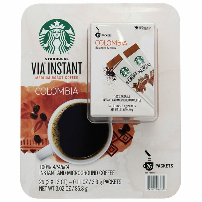 Starbucks VIA Instant Colombia Coffee, Medium Roast, 26-count