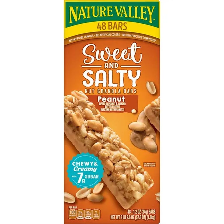 Nature Valley Sweet 'N Salty Granola Bar, Peanut, 1.2 oz, 48-count