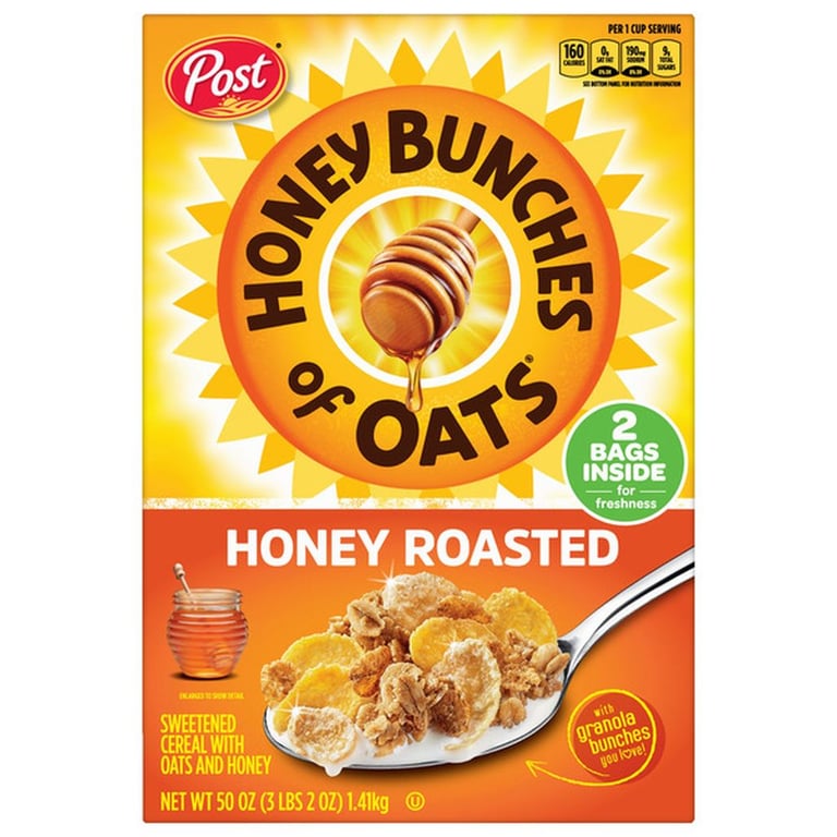 Post Honey Bunches of Oats Cereal, Honey Roasted, 25oz, 2-count