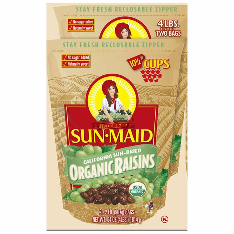 Sun-Maid Organic California Sun-Dried Raisins, 2 lbs, 2-count