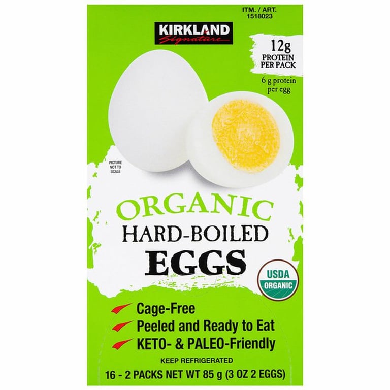 Kirkland Signature Organic Hard-Boiled Eggs, Cage Free, Peeled, 16-count, 2-pack