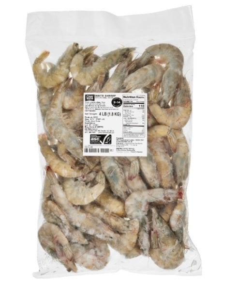 Whole Head On Farmed  White Shrimp 9/14 count 4 lb Bag